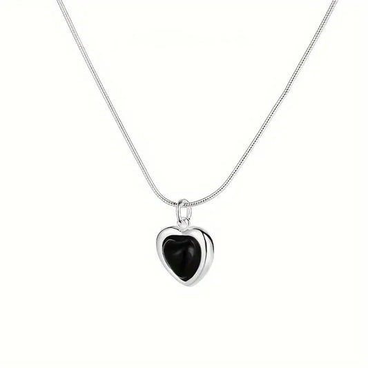 925 Sterling Silver Necklace with a Black Stone Heart Pendant
