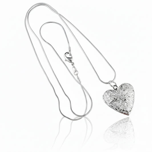 925 Sterling Silver Necklace with a Heart Locket Pendant