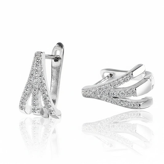 925 Sterling Silver 3 Claw Hoop Earrings with Cubic Zircnia's