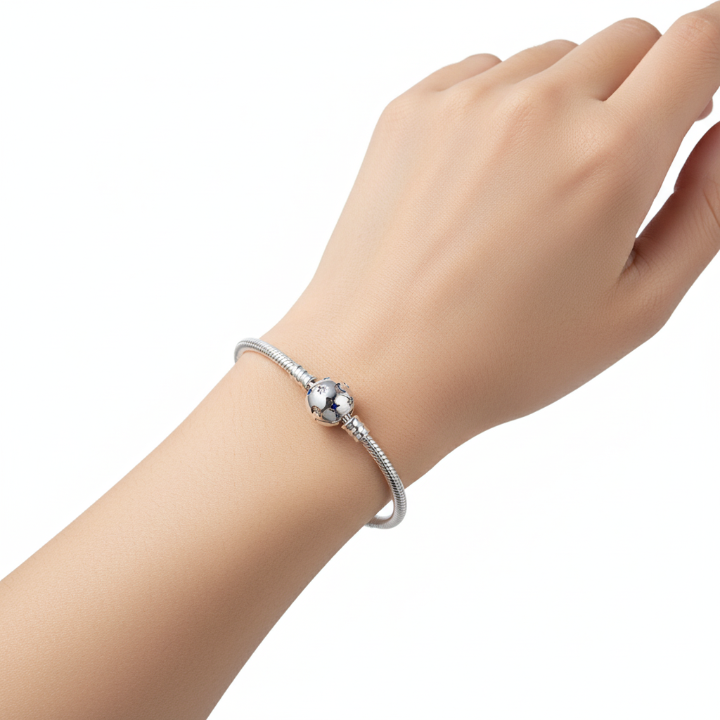 Silver Charm Bracelet with Galaxy Clasp