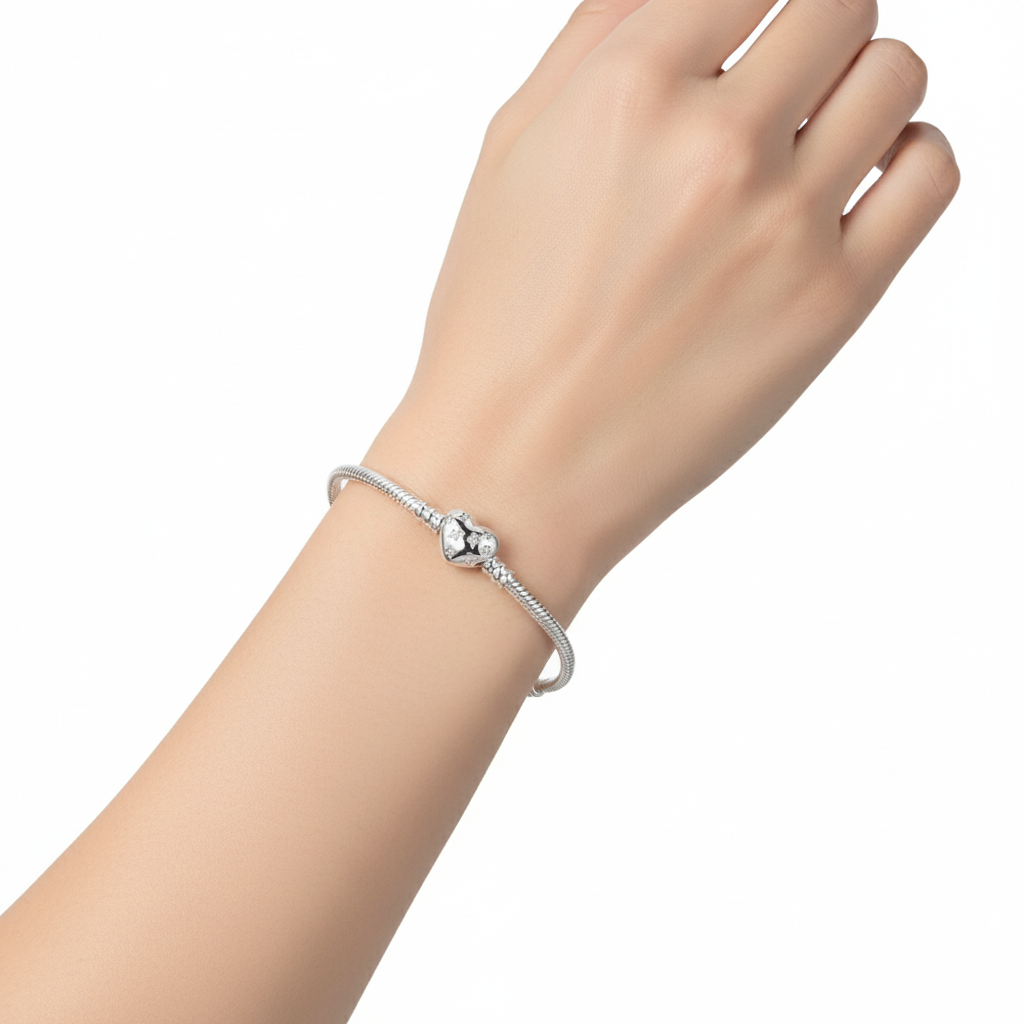 Silver Charm Bracelet with Heart Clasp