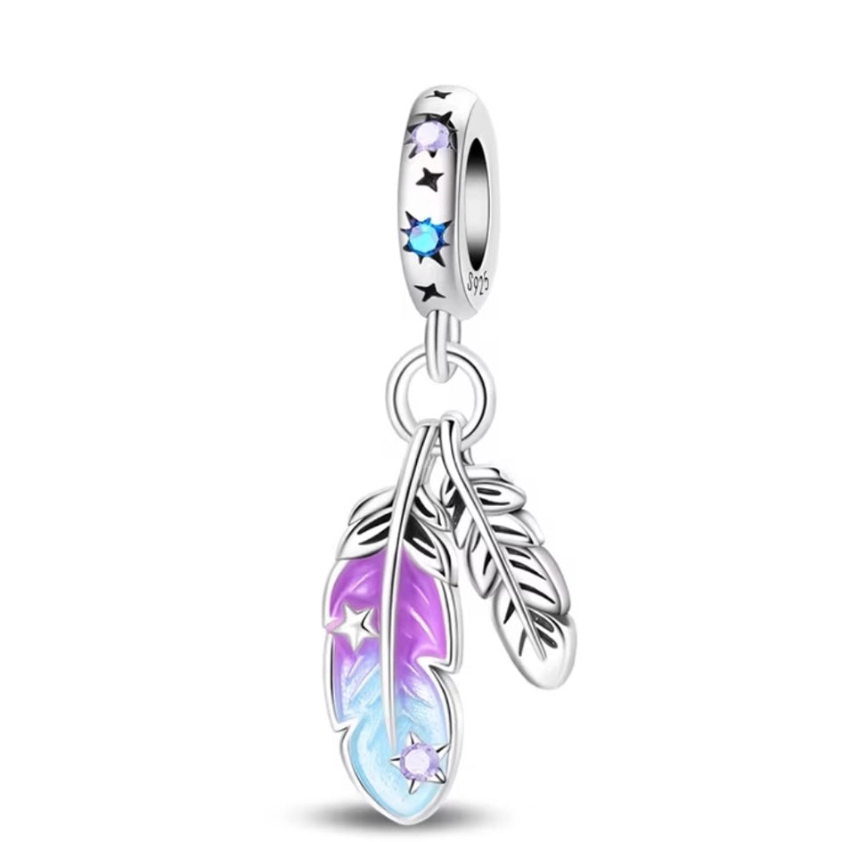 925 Sterling Silver Charm with Feather