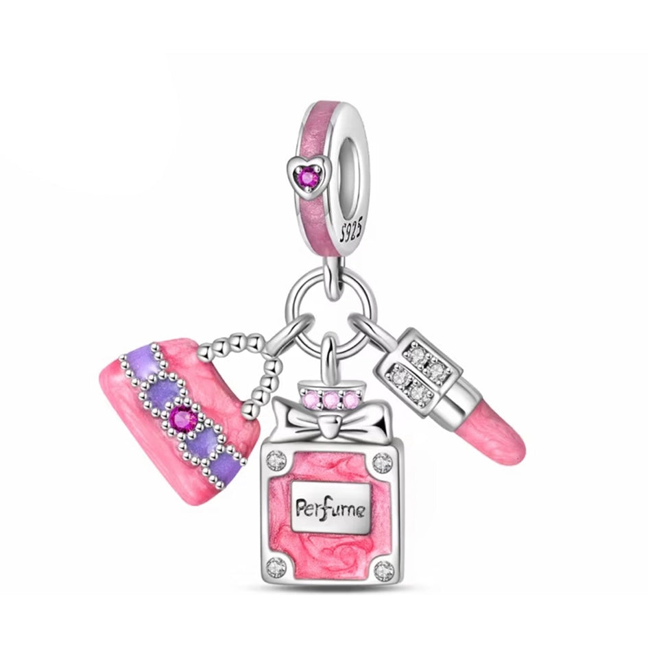 925 Sterling Silver Charm with Handbag, Perfume and Lipstick