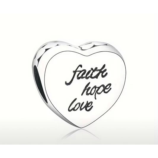 925 Sterling Silver Heart with Faith Hope Love Wording