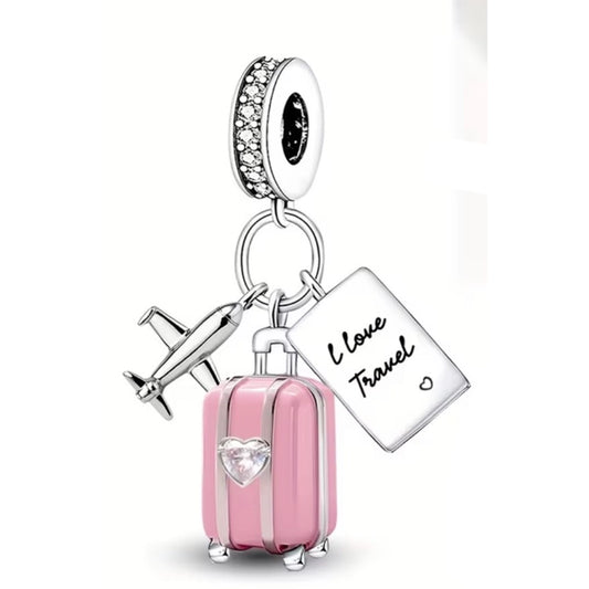 925 Sterling Silver Pink Luggage Charm