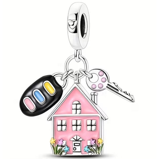 925 Sterling Silver Pink Home Is Where the Heart Is Charm
