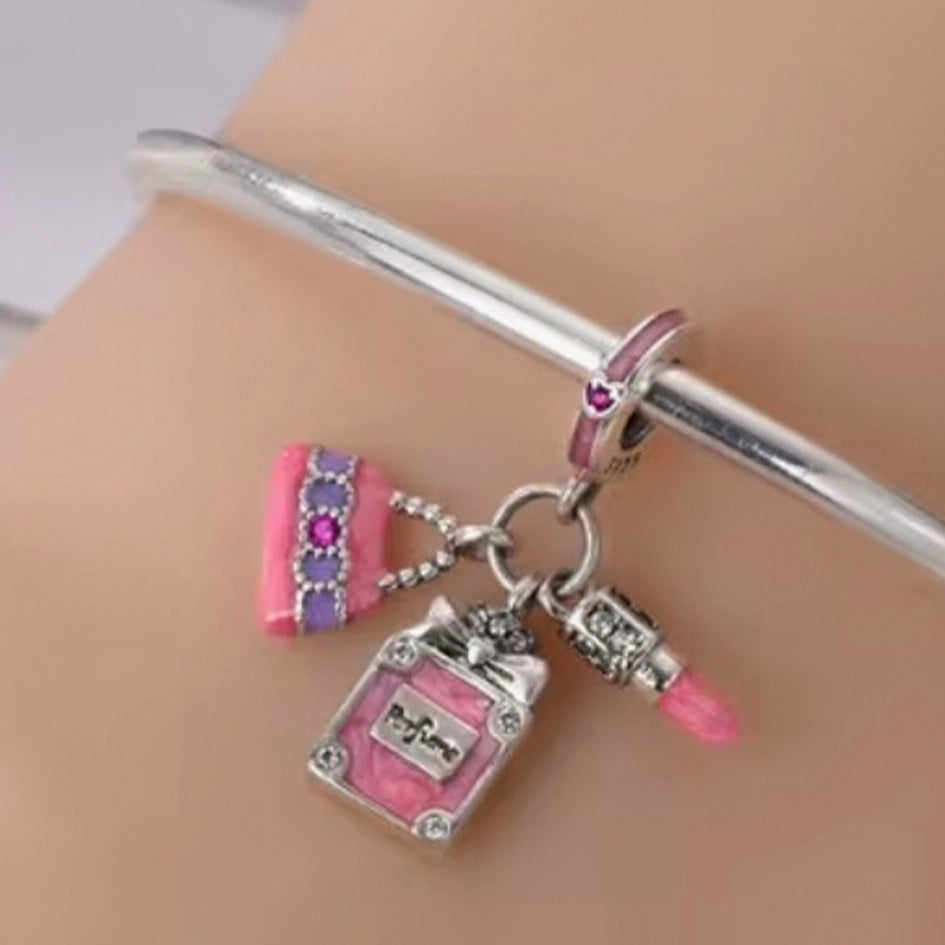 925 Sterling Silver Charm with Handbag, Perfume and Lipstick