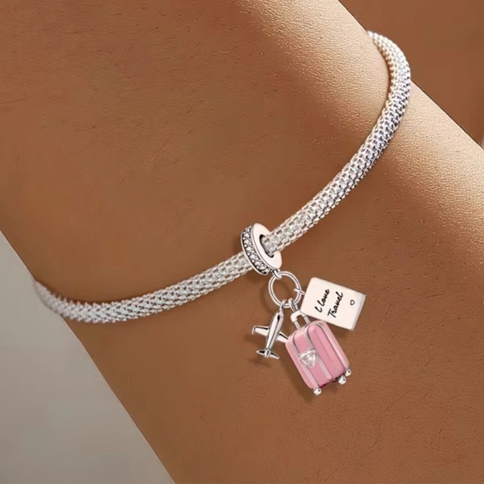 925 Sterling Silver Pink Luggage Charm