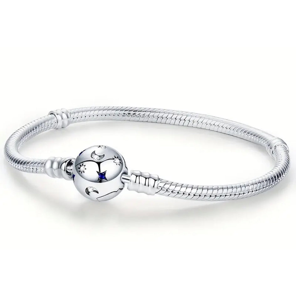 Silver Charm Bracelet with Galaxy Clasp