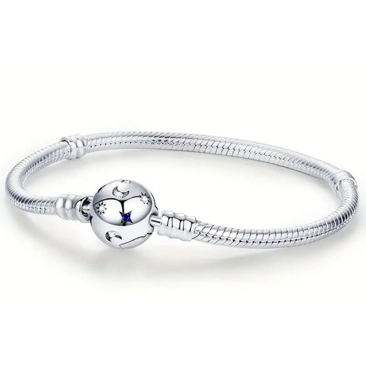 Silver Charm Bracelet with Galaxy Clasp