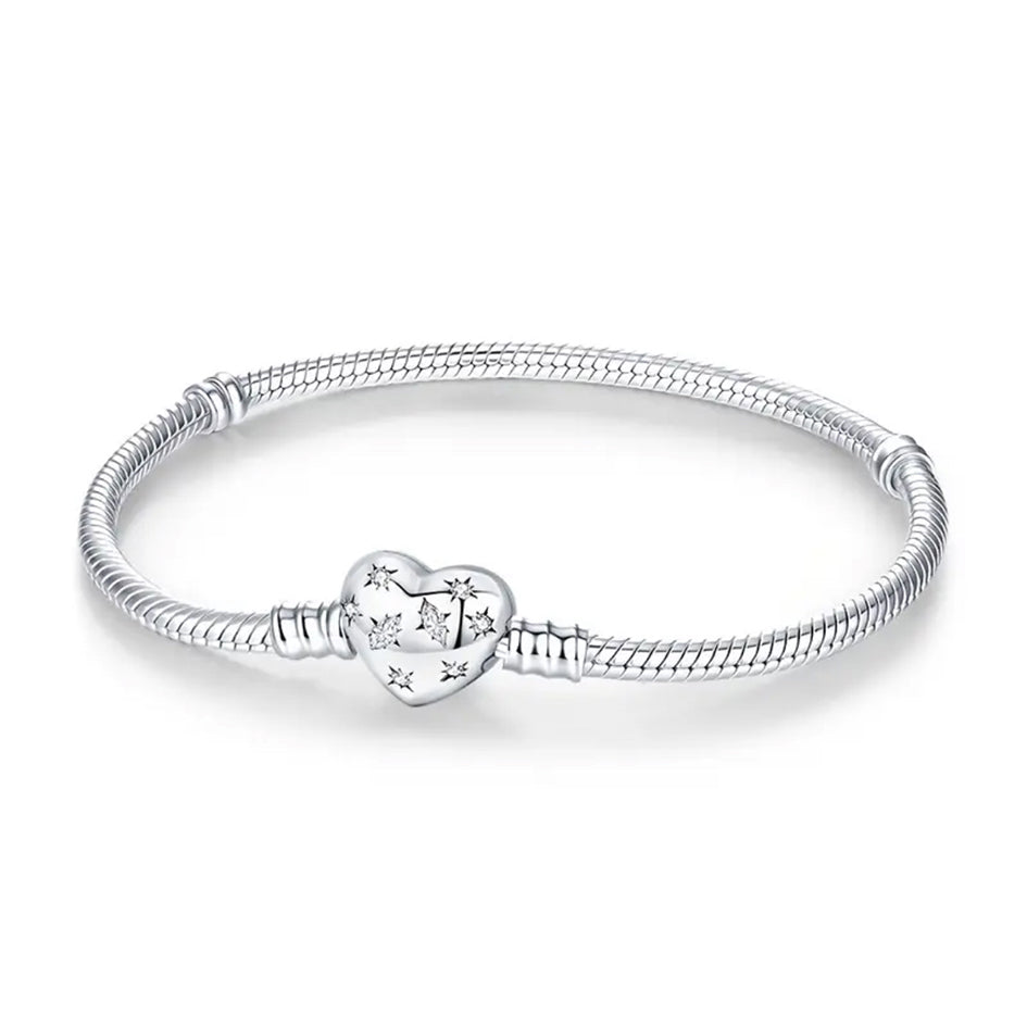 Silver Charm Bracelet with Heart Clasp