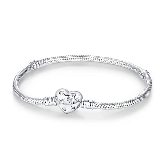 Silver Charm Bracelet with Heart Clasp